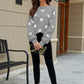 Heart Pattern Lantern Sleeve Round Neck Tunic Sweater