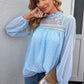 Swiss Dot Frill Neck Embroidered Keyhole Blouse
