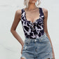 Animal Print Lace-Up Sleeveless Bodysuit