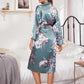 Floral Drop Shoulder Tie Waist Satin Robe
