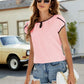Contrast Trim Petal Sleeve Round Neck Blouse
