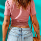 Spliced Lace Button Front Cropped Top