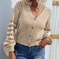 Striped Rib-Knit Lantern Sleeve Cardigan