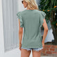 Round Neck Flutter Sleeve Eyelet Blouse