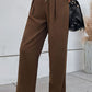 Button-Fly Pleated Waist Wide Leg Pants with Pockets