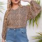 Plus Size Animal Print Balloon Sleeve V-Neck Blouse