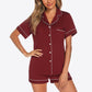Contrast Piping Button Front Top and Shorts Lounge Set