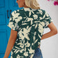Floral Notched Neck Cuffed Blouse
