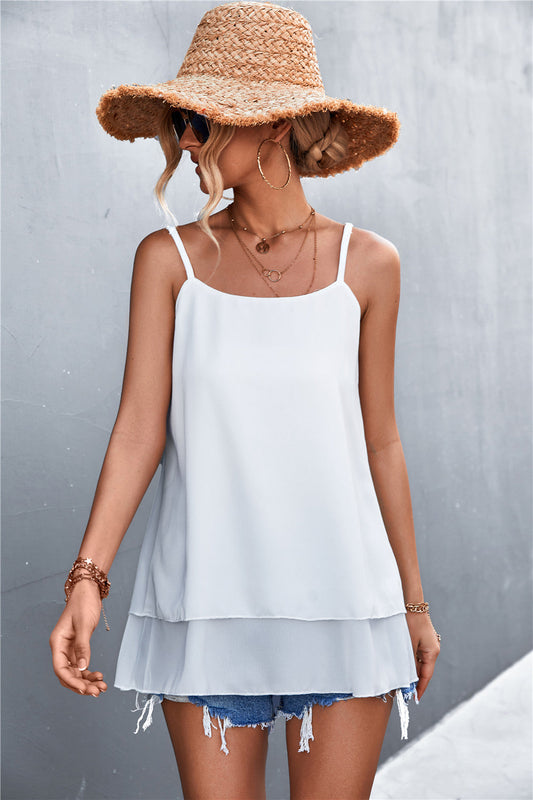 Adjustable Spaghetti Strap Layered Cami Tunic