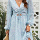 Ditsy Floral Cutout Drawstring Detail Puff Sleeve Dress