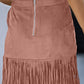 Fringe Detail Zip-Back Skirt with Pockets