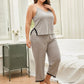 Plus Size Lace Trim Slit Cami and Pants Pajama Set