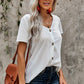 Buttoned V-Neck Short Sleeve Top