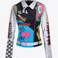Full Size Printed Zip Up Studded Jacket