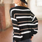 Striped Round Neck Lantern Sleeve Sweater