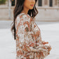 Printed Tie-Neck Long Flounce Sleeve Blouse