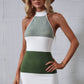 Color Block Halter Neck Knit Dress