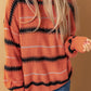 Striped Drop Shoulder Ribbed Cuff Sweater