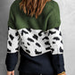 Patterned Color Block Turtleneck Sweater