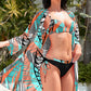 Printed Bralette, Drawstring Swim Bottoms, and Cover Up Set