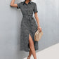 Printed Tie Waist Short Sleeve Shirt Dress