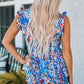 Abstract Print Ruffle Shoulder Top