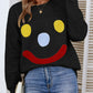 Smiley Face Dropped Shoulder Ribbed Trim Sweater