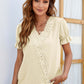 Swiss Dot Lace Trim Flounce Sleeve Blouse