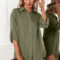Solid Button Up Drop Shoulder Blouse