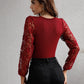 Lace Sleeve Round Neck Ribbed Top