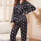 Heart Print Belted Top and Pants Pajama Set