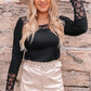 Spliced Lace Round Neck Long Sleeve Top