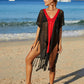 Contrast Fringe Trim Openwork Cover-Up Dress