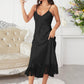 Spaghetti Strap V-Neck Ruffle Hem Satin Night Dress
