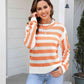 Striped Openwork Round Neck Sweater