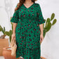 Plus Size Printed Flare Sleeve V-Neck Dress