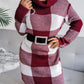 Plaid Funnel Neck Long Sleeve Mini Sweater Dress (Belt Not Included)