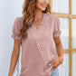 Swiss Dot Lace Trim Flounce Sleeve Blouse