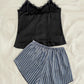 Lace Trim Spaghetti Strap Cami and Striped Shorts Pajama Set