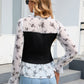 Floral Frill Trim Flounce Sleeve Drawstring Blouse
