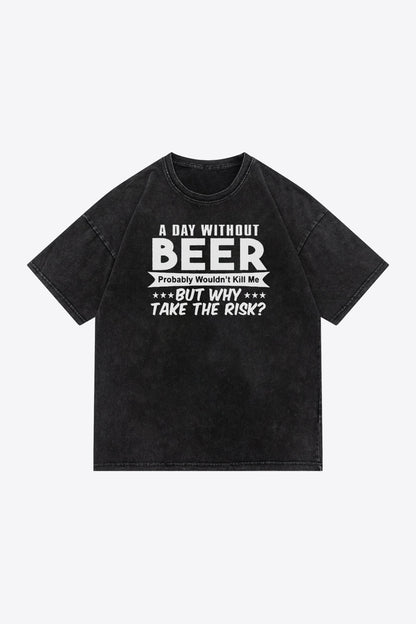Full Size Slogan Graphic Dropped Shoulder Cotton Tee