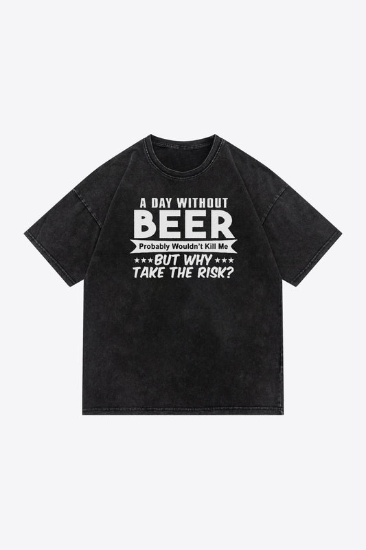 Full Size Slogan Graphic Dropped Shoulder Cotton Tee