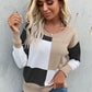 Color Block Ribbed Trim Round Neck Knit Pullover