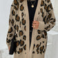 Leopard Print Ribbed Trim Dropped Shoulder Longline Cardigan