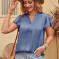 Flutter Sleeve Notched Neck Satin Blouse