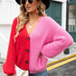 Contrast Button-Front V-Neck Cardigan