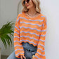 Round Neck Openwork Flare Sleeve Knit Top