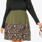 Plus Size Leopard Color Block Long Sleeve Dress