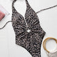 Leopard Halter Neck Ring Detail One-Piece Swimsuit