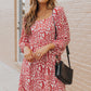 Animal Print Square Neck Balloon Sleeve Dress